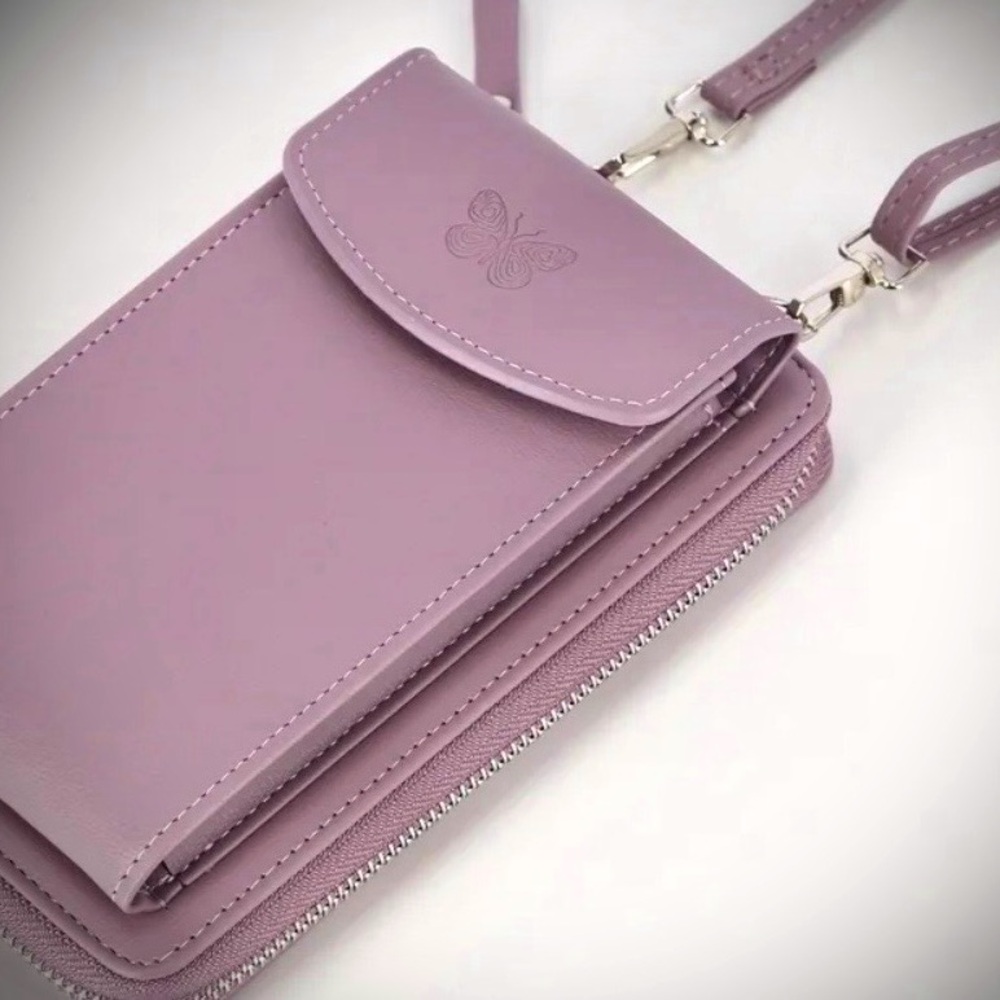 Lilac horizontal bag w/silver hardware & strap, Perfect for daily organization.